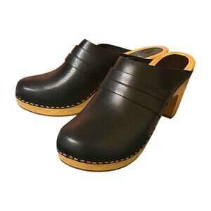 L.L. Bean Leather Wood Clogs Size 7 Chunky Platform Heels Cottagecore Boho Y2K